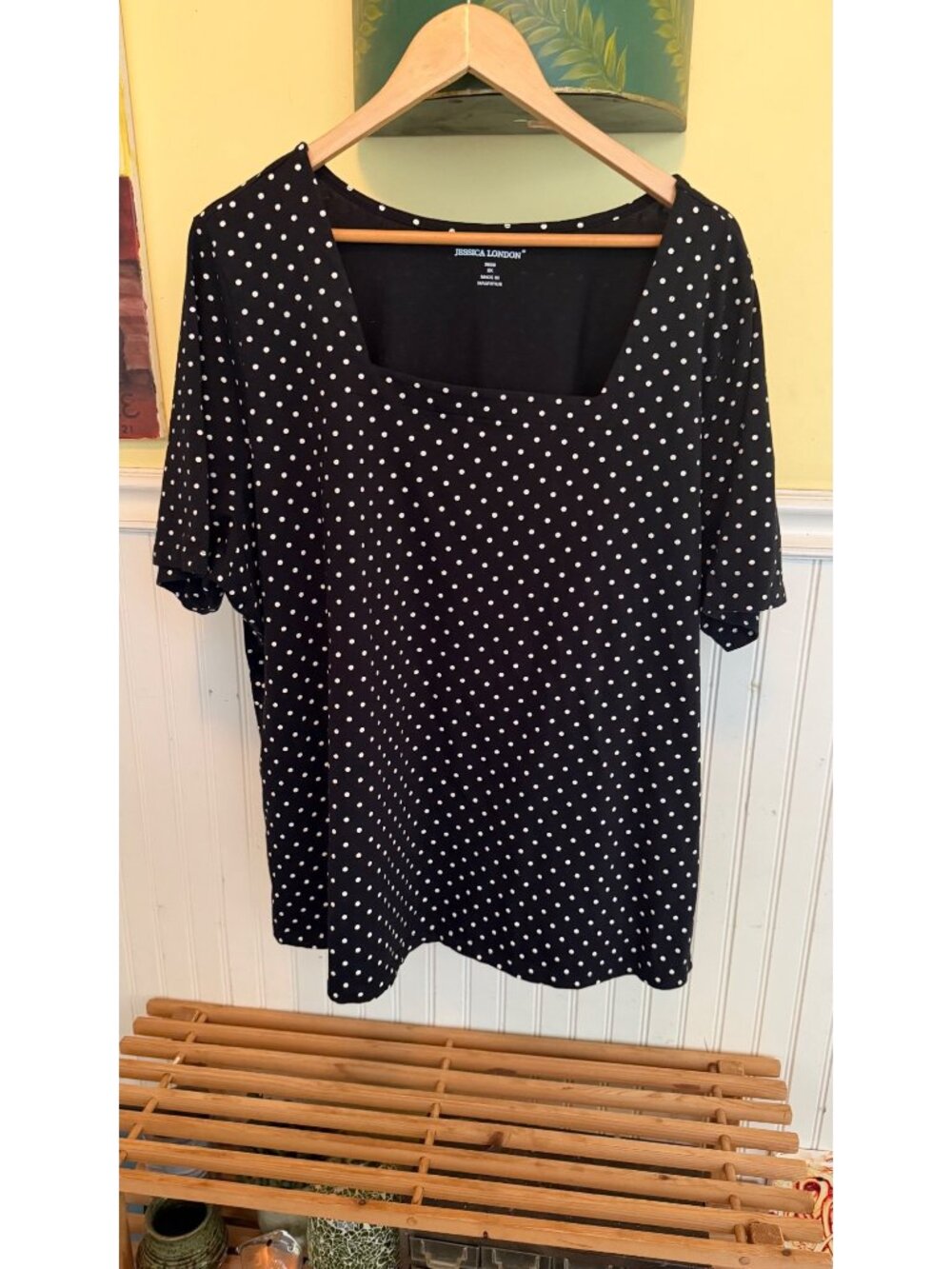 Jessica London Black & White Polka Dot Short Sleeve Square Neck Top 2X